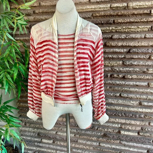 Jean Paul Gaultier Soleil 100% Silk Mesh Striped Long Sleeve Top and Jacket - Picture 6 of 10